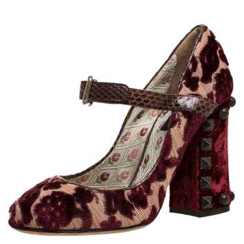 Pre Owned Dolce & Gabbana Multicolor Velvet And Canvas Mary Jane Pumps Size 37