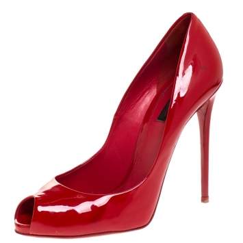 Pre Owned Dolce & Gabbana Red Patent Leather Peep Toe Pumps Size 38