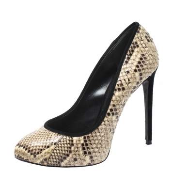 Pre Owned Dolce & Gabbana Beige and Brown Python Pumps Size 37.5