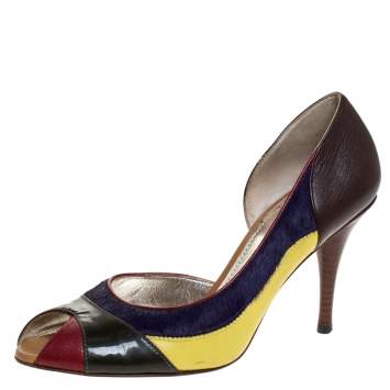 Pre Owned Dolce & Gabbana Multicolor Pony Hair And Leather Peep Toe Pumps Size 39