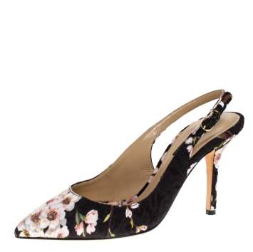 Pre Owned Dolce & Gabbana Multicolor Floral Print Brocade Slingback Pointed Toe Sandals Size 35