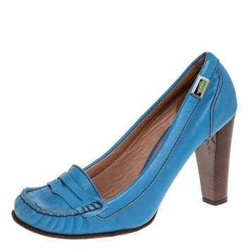 Pre Owned Dolce & Gabbana Blue Leather Loafer Pumps Size 41