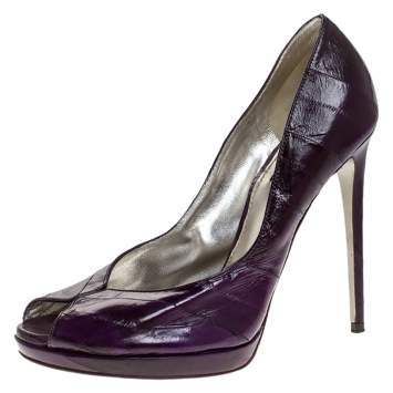 Pre Owned Dolce & Gabbana Blue/Purple Eel Leather Peep Toe Platform Pumps Size 40