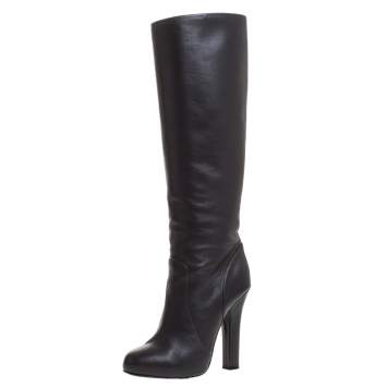 Pre Owned Dolce & Gabbana Black Leather Knee Length Platform Boots Size 36
