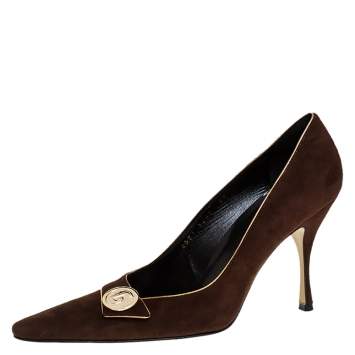 Pre Owned Dolce & Gabbana Brown Suede Embellished Pointed Toe Pumps Size 39