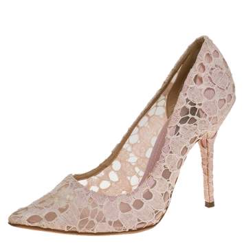 Pre Owned Dolce & Gabbana Beige Lace Pointed Toe Pumps Size 38