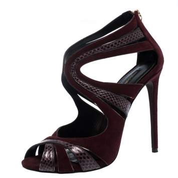 Pre Owned Dolce & Gabbana Burgundy/Purple Suede And Python Cut Out Sandals Size 40