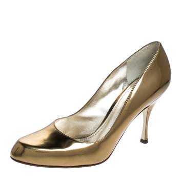 Pre Owned Dolce & Gabbana Metallic Gold Leather Round Toe Pumps Size 41