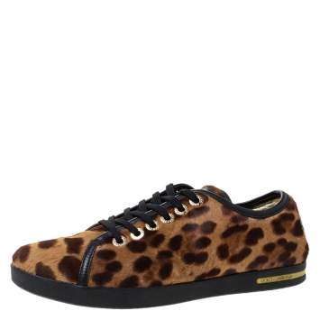 Pre Owned Dolce & Gabbana Brown Leopard Print Calf Hair Low Top Sneakers Size 37.5