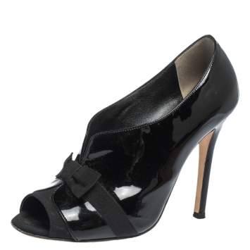 Pre Owned Dolce & Gabbana Black Patent And Grosgrain Bow Peep Toe Pumps Size 37.5