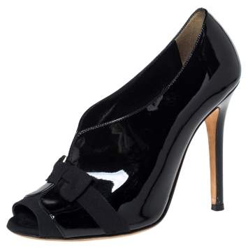 Pre Owned Dolce & Gabbana Black Patent And Grosgrain Bow Peep Toe Pumps Size 38