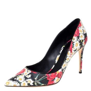 Pre Owned Dolce & Gabbana Multicolor Floral Saffiano Printed Leather Pointed Toe Pumps Size 41