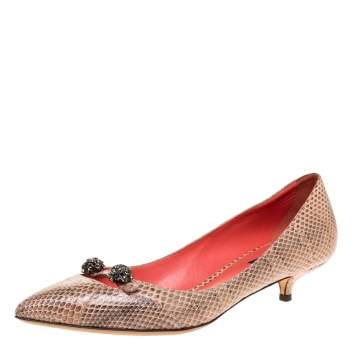Pre Owned Dolce & Gabbana Beige Snakeskin Bellucci Kitten Heel Pointed Pumps Size 39