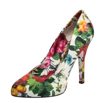 Pre Owned Dolce and Gabbana Multicolor Floral Print Satin Platform Pumps Size 40