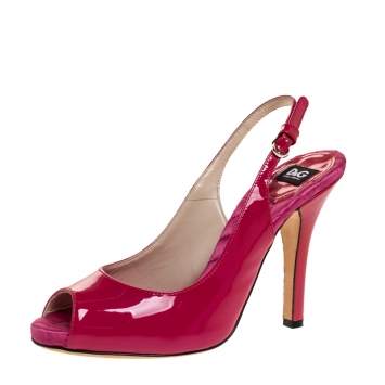 Pre Owned Dolce & Gabbana Magenta Patent Leather Peep Toe Slingback Sandals Size 38.5
