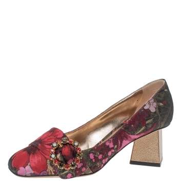 Pre Owned Dolce & Gabbana Floral Jacquard Fabric Pyramid Heel Pumps Size 38.5