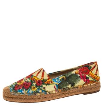 Pre Owned Dolce & Gabbana Multicolor Printed Brocade Espadrille Flats Size 39