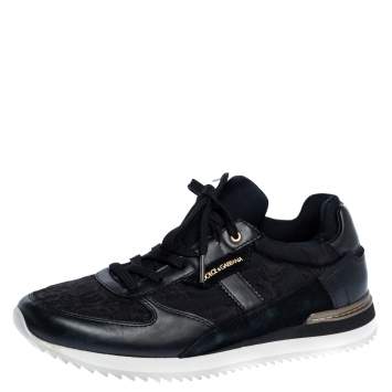 Pre Owned Dolce & Gabbana Black Leather and Lace Mix & Match Sneakers Size 38