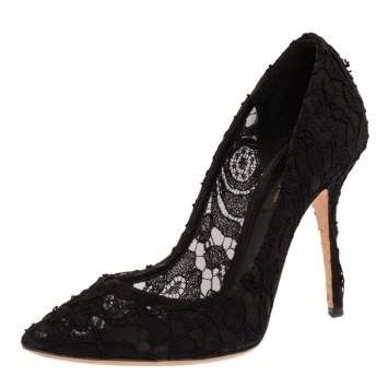 Pre Owned Dolce & Gabbana Black Floral Lace Pointed Toe Pumps Size 37