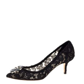 Pre Owned Dolce & Gabbana Black Lace Bellucci Crystal Embellished Pumps Size 39