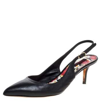Pre Owned Dolce & Gabbana Black Leather Slingback Pointed Toe Sandals Size 39.5