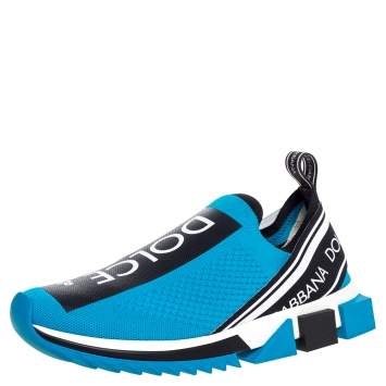 Pre Owned Dolce & Gabbana Blue/Black Stretch Fabric Sorrento Slip On Sneakers Size 41