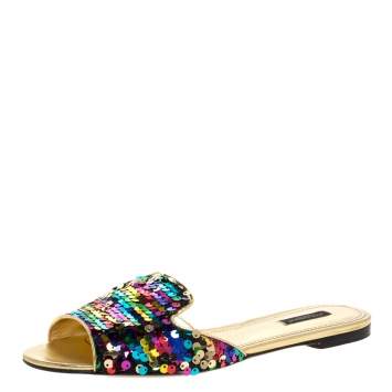 Pre Owned Dolce & Gabbana Multicolor Sequin Sofia Flat Slide Sandals Size 41