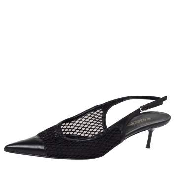 Pre Owned Dolce & Gabbana Black Mesh Slingback Pointed Toe Pumps Size 38