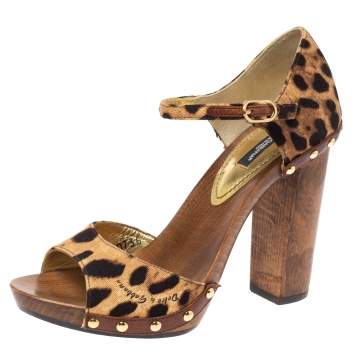 Pre Owned Dolce & Gabbana Brown Animal Print Canvas D'Orsay Clog Sandals Size 36
