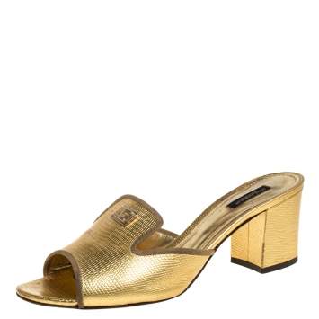 Pre Owned Dolce & Gabbana Metallic Gold Lizard Leather Open Toe Sandals Size 41