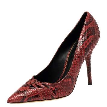 Pre Owned Dolce & Gabbana Red Python Pointed Toe Pumps Size 38