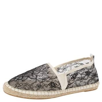 Pre Owned Dolce & Gabbana Black/White Lace Espadrille Flats Size 38