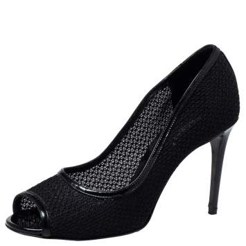 Pre Owned Dolce & Gabbana Black Mesh And Leather Trims Peep Toe Pumps Size 39