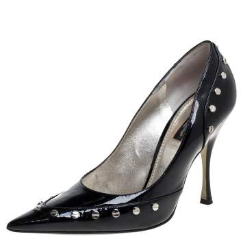 Pre Owned Dolce & Gabbana Black Patent Leather Studded Pointed Toe Pumps 38