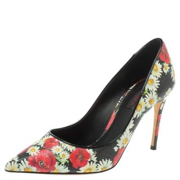 Pre Owned Dolce And Gabbana Multicolor Floral Saffiano Printed Patent Leather Pointed Toe Pumps Size 38