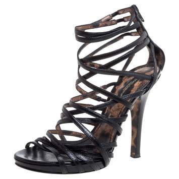 Pre Owned Dolce & Gabbana Black Leather Strappy Sandal Size 37