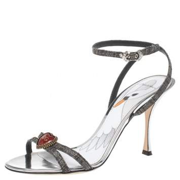 Pre Owned Dolce & Gabbana Grey Straw Heart Sandals Size 39