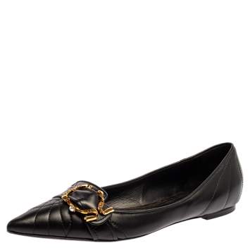 مملوكة مسبقًا Dolce & Gabbana Black Matelasse Leather Devotion Pointed Toe Ballet Flats Size 41