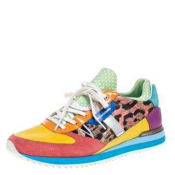Pre Owned Dolce & Gabbana Multicolor Leather, Suede and Patent Leather Low Top Sneakers Size 40