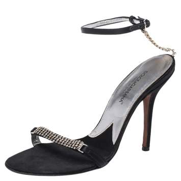 Pre Owned Dolce & Gabbana Black Satin Embellished Ankle Strap Sandals Size 36.5