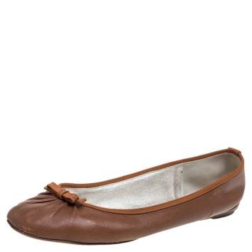 مملوكة مسبقًا Dolce & Gabbana Brown Leather Bow Ballet Flats Size 38