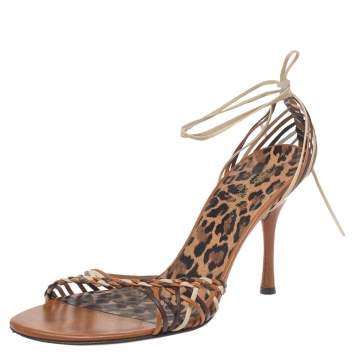 Pre Owned Dolce & Gabbana Brown Leather Strappy Ankle Wrap Sandals Size 39