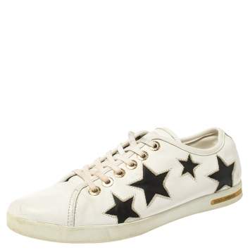 Pre Owned Dolce & Gabbana White/Black Leather Star Cut Out Low Top Sneakers Size 39