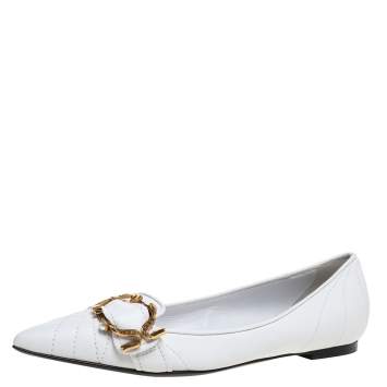 Pre Owned Dolce & Gabbana White Leather Matelassé Devotion Pointed Toe Ballet Flats Size 38
