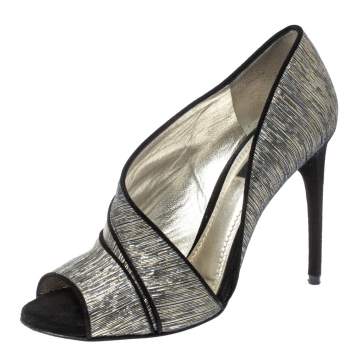 Pre Owned Dolce & Gabbana Metallic Multicolor Fabric Piping Detail Peep Toe D'orsay Pumps Size 37.5