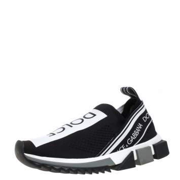 Pre Owned Dolce & Gabbana Black/White Mesh Sorrento Slip On Sneakers Size 38.5