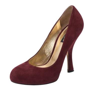 Pre Owned Dolce & Gabbana Burgundy Suede Leather Platform Round Toe Pumps Size 37
