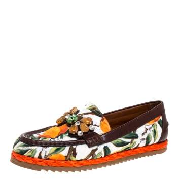 Pre Owned Dolce & Gabbana Multicolor Brocade Fabric Crystal Embellished Loafers Size 40