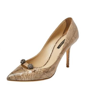 Pre Owned Dolce & Gabbana Two Tone Python Bellucci Crystal Embellished Pointed Toe Pumps Size 38.5