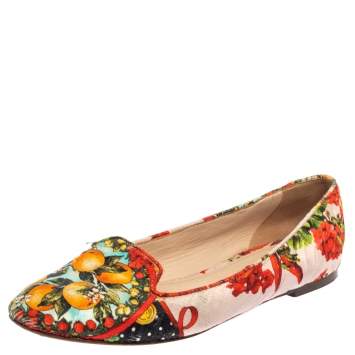 Pre Owned Dolce & Gabbana Multicolor Floral Print Brocade Fabric Smoking Slippers Size 38.5